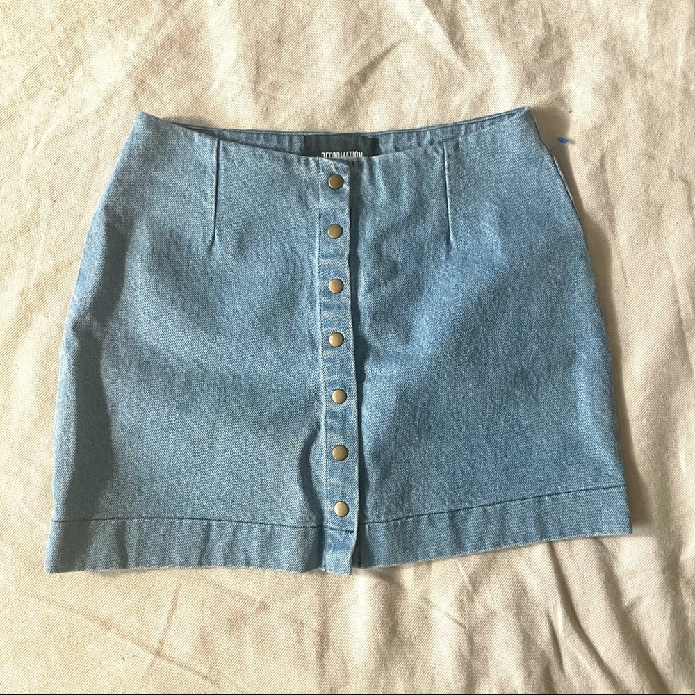 Button-Front Light Blue Denim Skirt